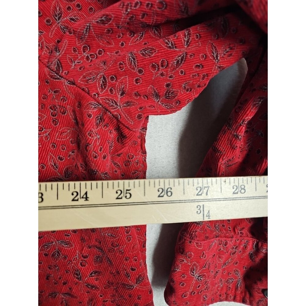 CJ Banks‎ 2XL red floral corduroy long sleeve Button Down Cottage Core Granny - Picture 2 of 6